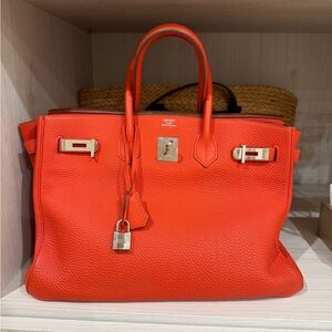 Hermes Orange/Red Togo 35 Birkin Bag